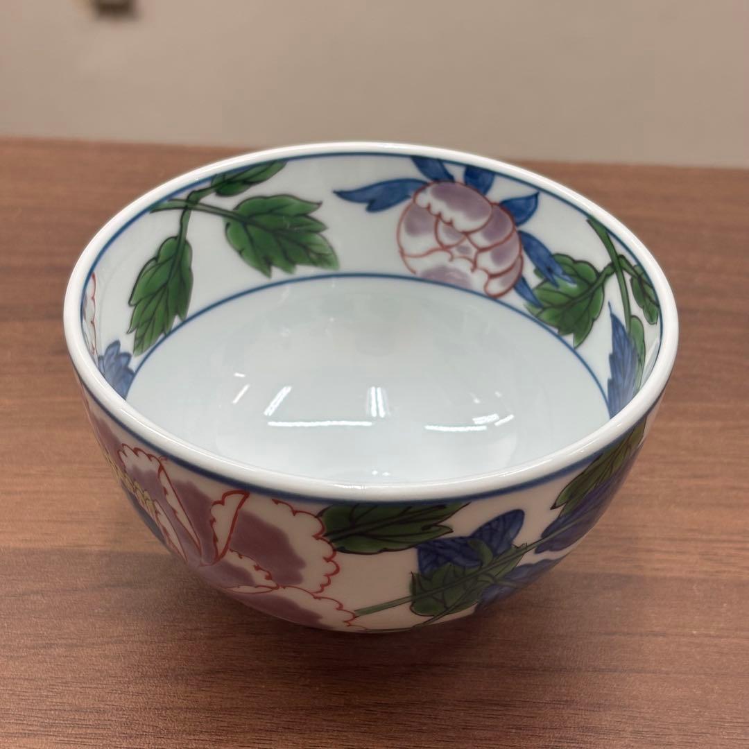 源右衛門 窯 染錦紫牡丹絵 飯碗 茶碗