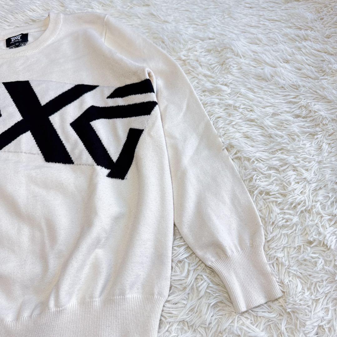 【PXG】美品 ニットセーター ホワイト ビックロゴ Mサイズ メンズ