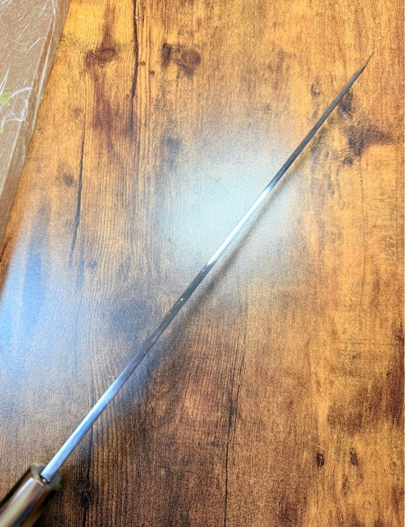 森本光一作　左用　刺身 切付　青鋼 紋鍛錬 尺　ウェンジ白水牛八角柄