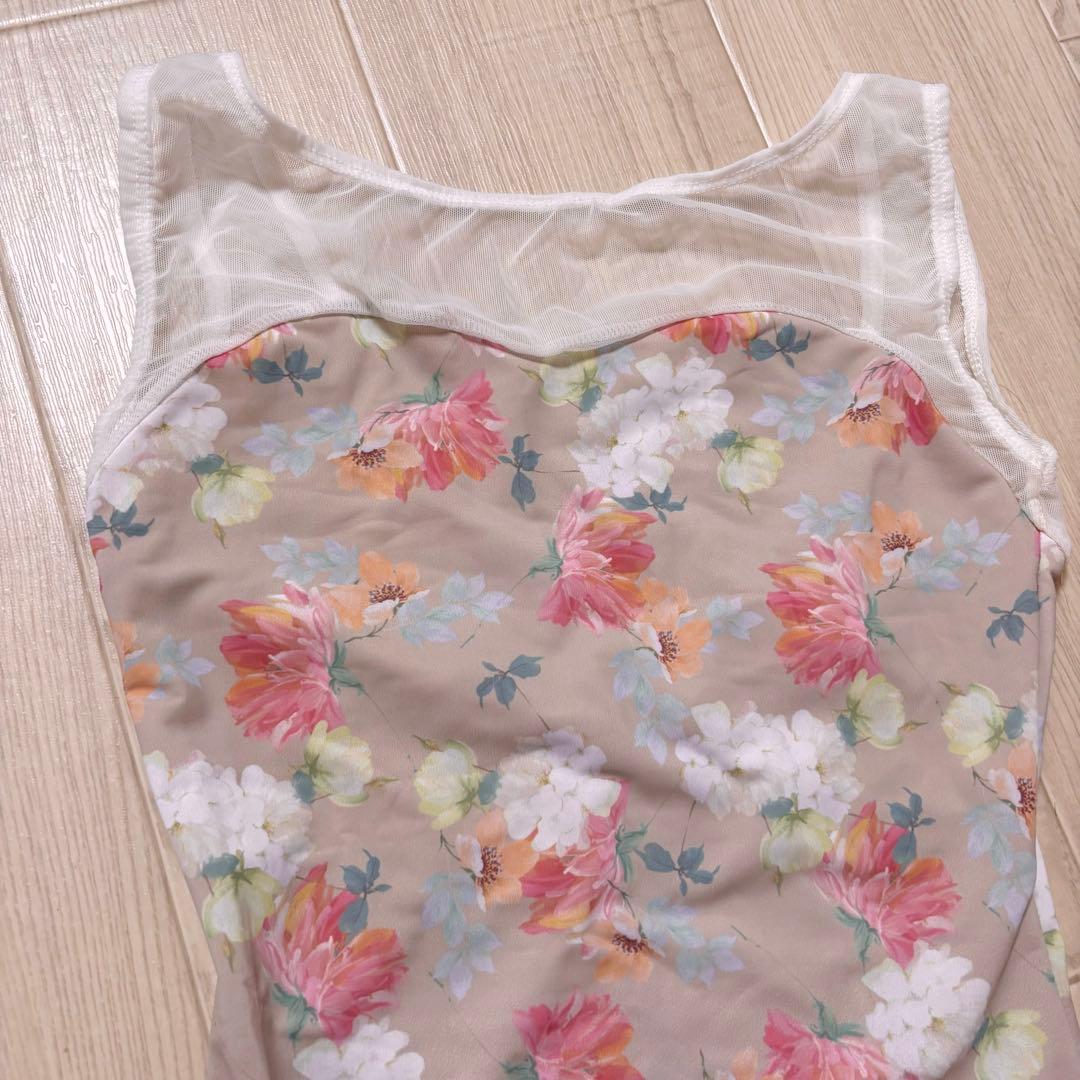 新品　バレエ　レオタード　フラワー　花柄　ベージュ　ピンク　タンクトップ　S