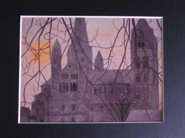 東山魁夷、【夕べの聖堂】、希少な額装用画集画、新品高級額 額装付