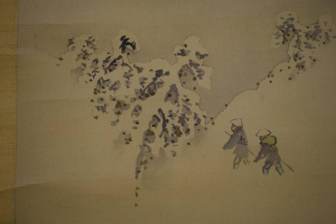 真作/芸州藩士/熊谷直彦/雪景山水人物馬図/大幅/布袋屋掛軸HH-2