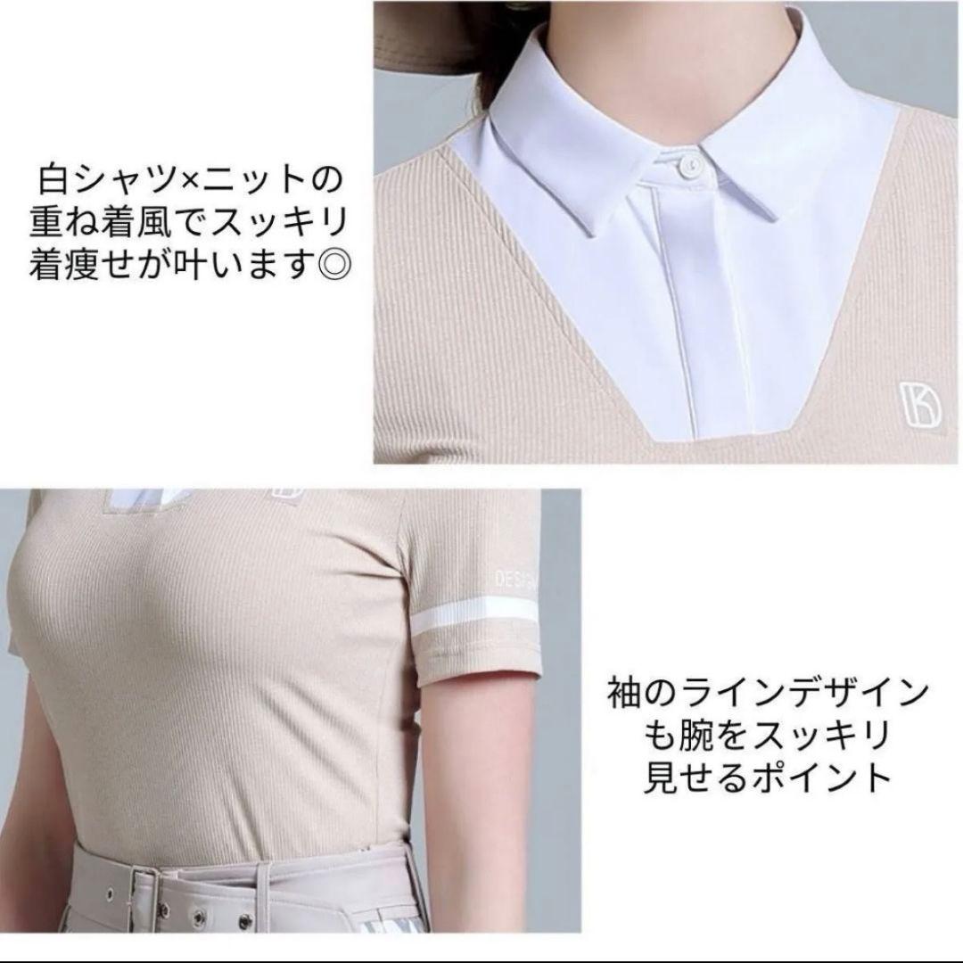 ゴルフウェア 上下セット M ポロシャツ ミニスカート 重ね着風 ベルト付