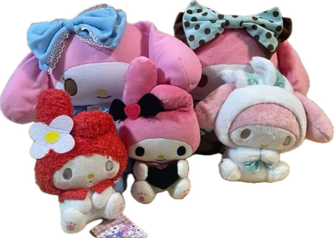 テメ上　マイメロディ ピンク赤バット付きウサギ耳赤い毛糸ドレスぬいぐるみ