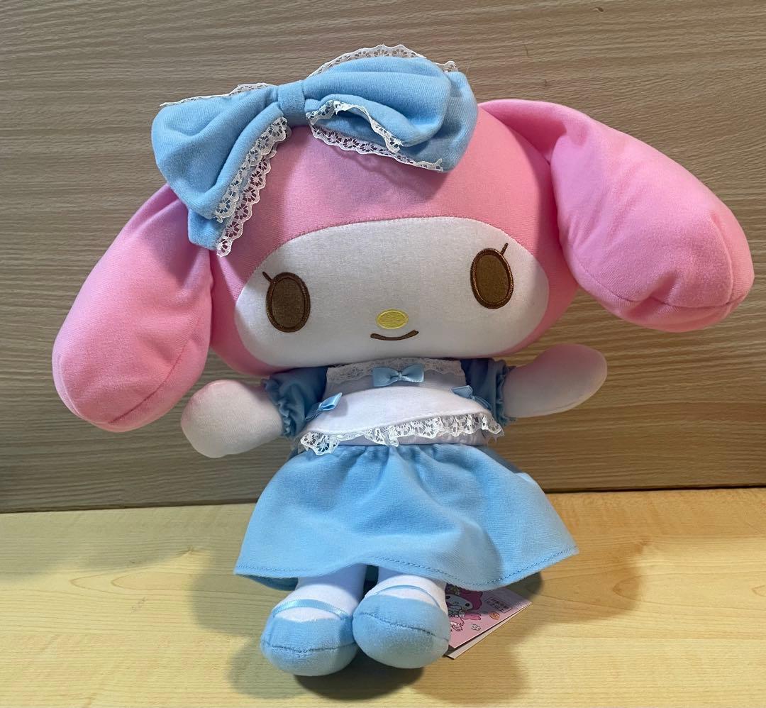 テメ上　マイメロディ ピンク赤バット付きウサギ耳赤い毛糸ドレスぬいぐるみ