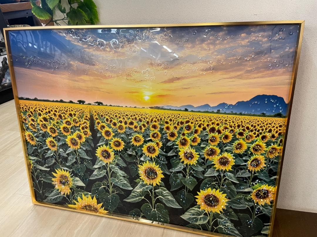 水晶絵　ひまわり　風景画　風景　アート　額縁　アートパネル　向日葵　立体　絵画