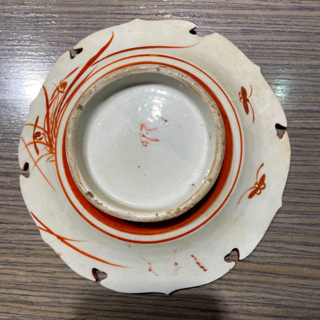 花弁型陶器皿 人物画装飾　金彩　飾皿