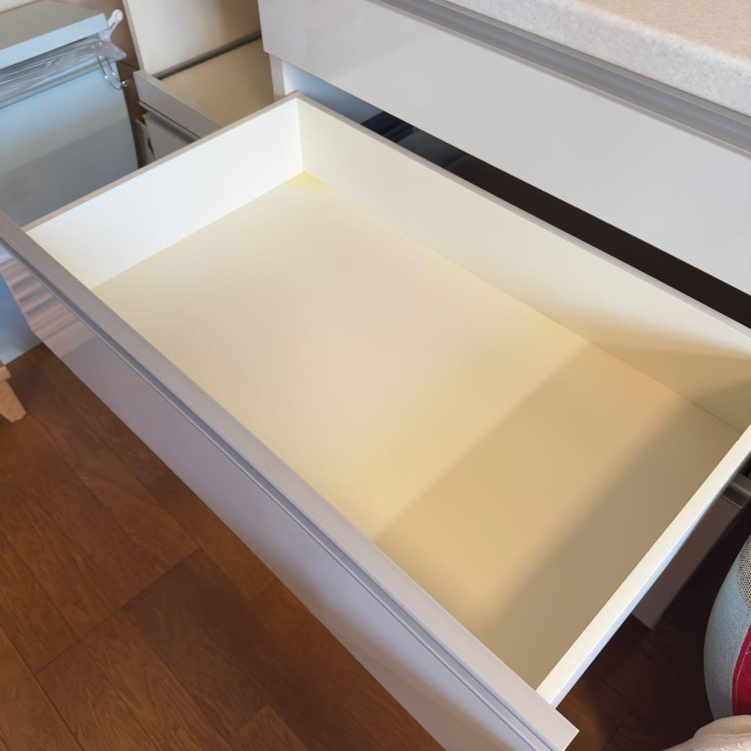 ホワイト キッチンカウンター 引き出し式 幅約120cm