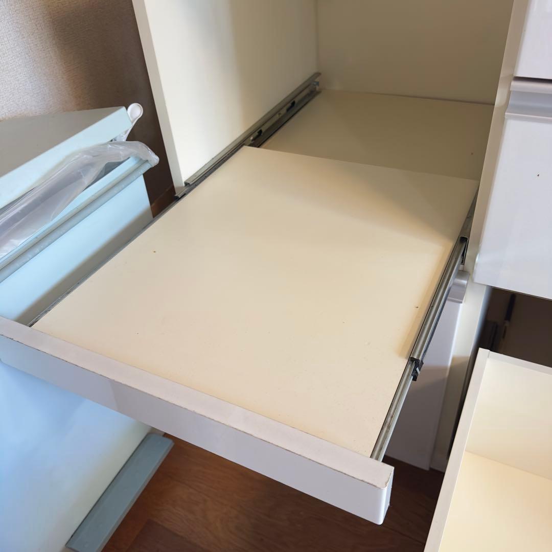 ホワイト キッチンカウンター 引き出し式 幅約120cm