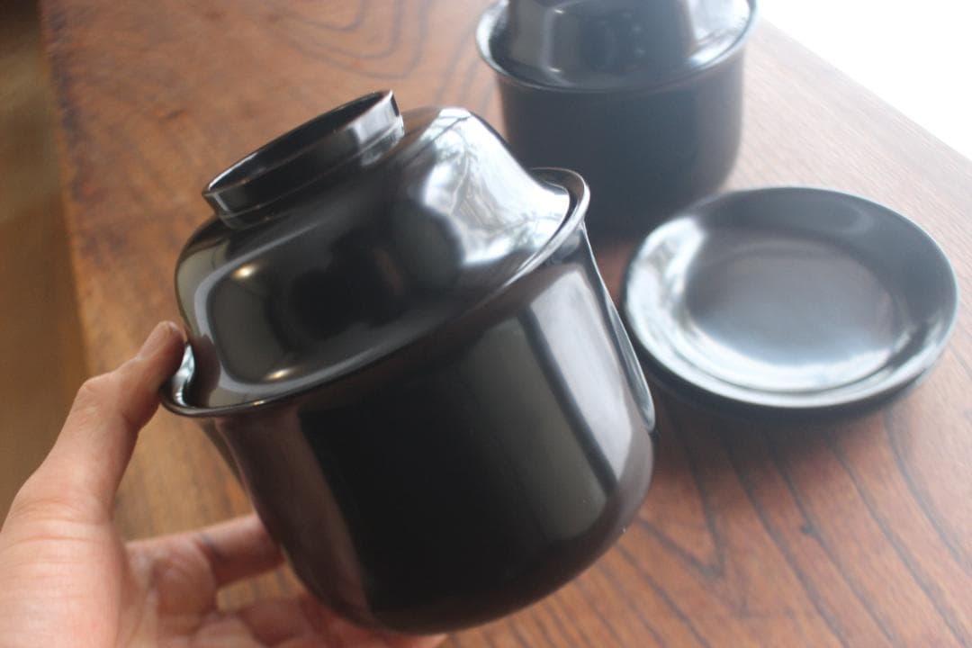 時代逸品！品のある羽反りデザインに時代黒漆の美しい蕎麦椀2点（検京塗懐石椀輪島塗