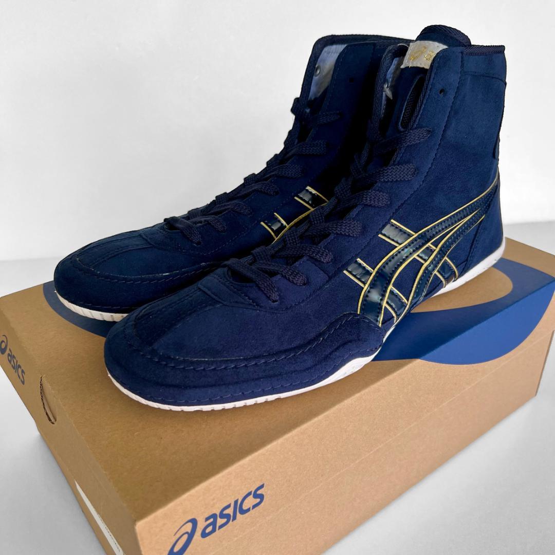 asics レスリングシューズ 1083A001 ネイビーxゴールド25.5cm
