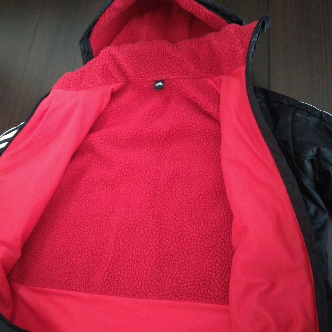 adidas フリース内側 ベンチコート 黒/赤　裏ボア　160㎝