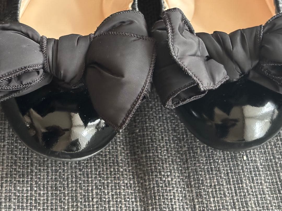 難あり　PRADA リボン付きバレエシューズ ブラック　38.5 24cm