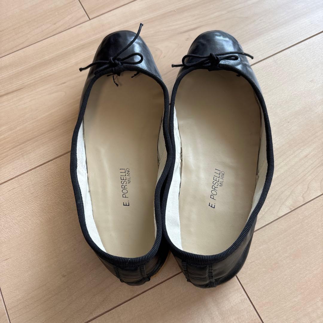 E. Porselli ブラックバレエシューズ