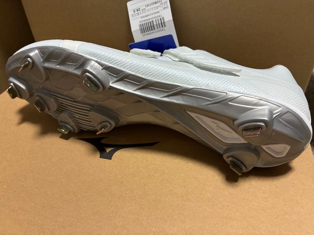 新品 ミズノ野球 スパイク 28cm 白 ライトレボエリート ワイド3E ベルト