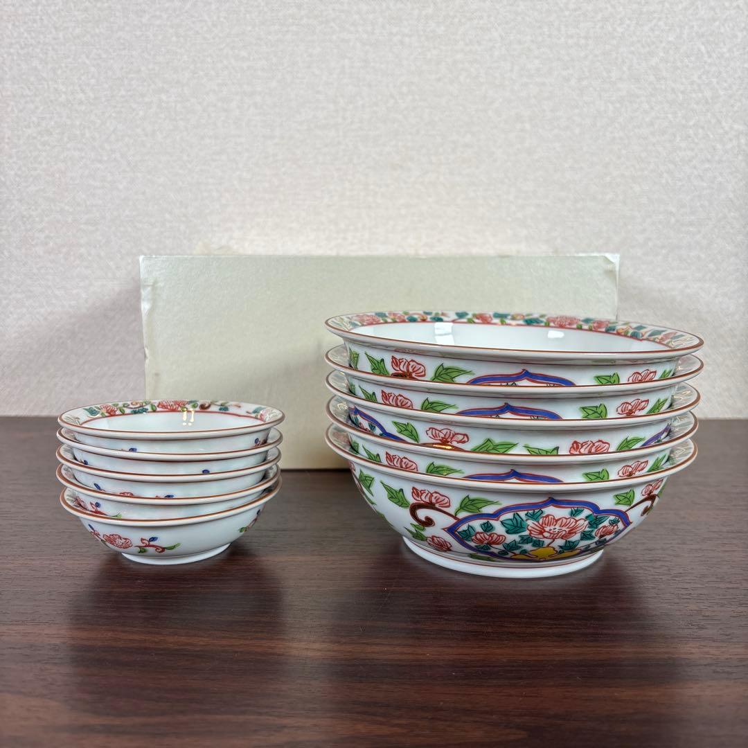 【未使用】たち吉 色絵ぼたん 刺身揃え 10点