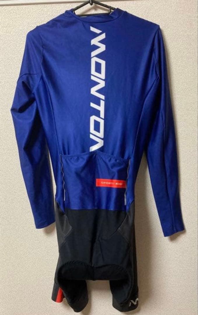 MONTON 青 長袖 冬用ワンピースサイクルジャージ