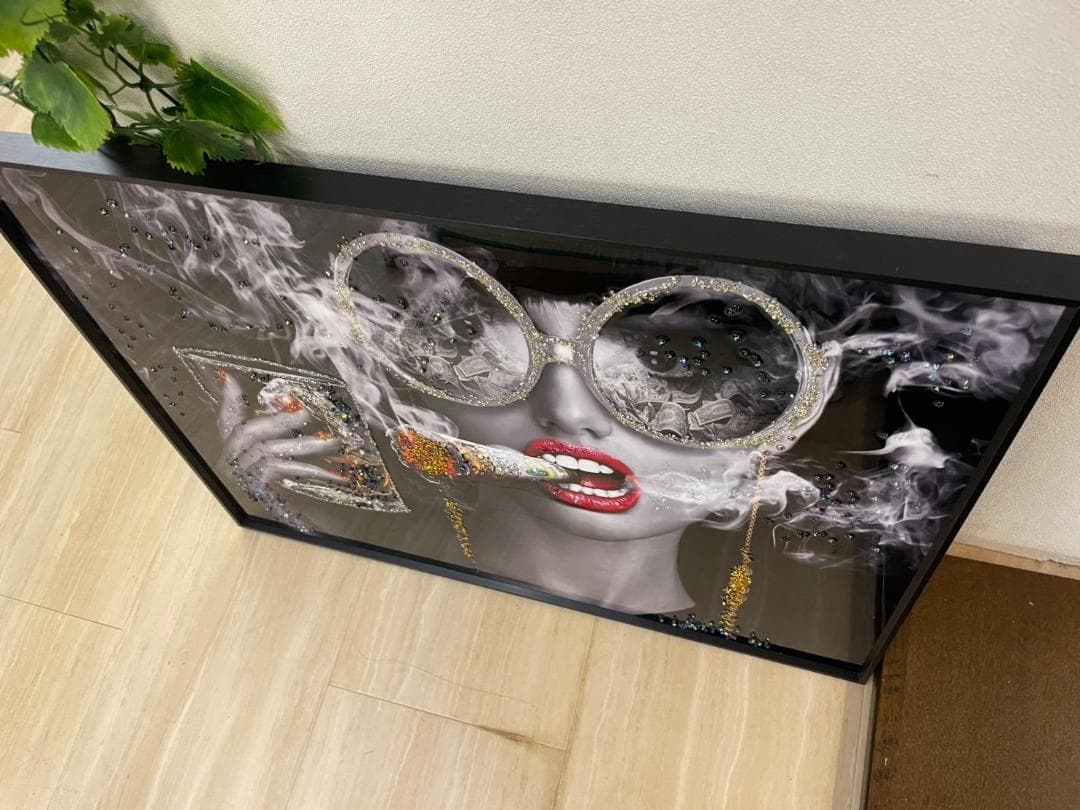 アートパネル　絵画　キラキラ　壁掛け　アート　ビジュー　シガー　タバコ　モノクロ