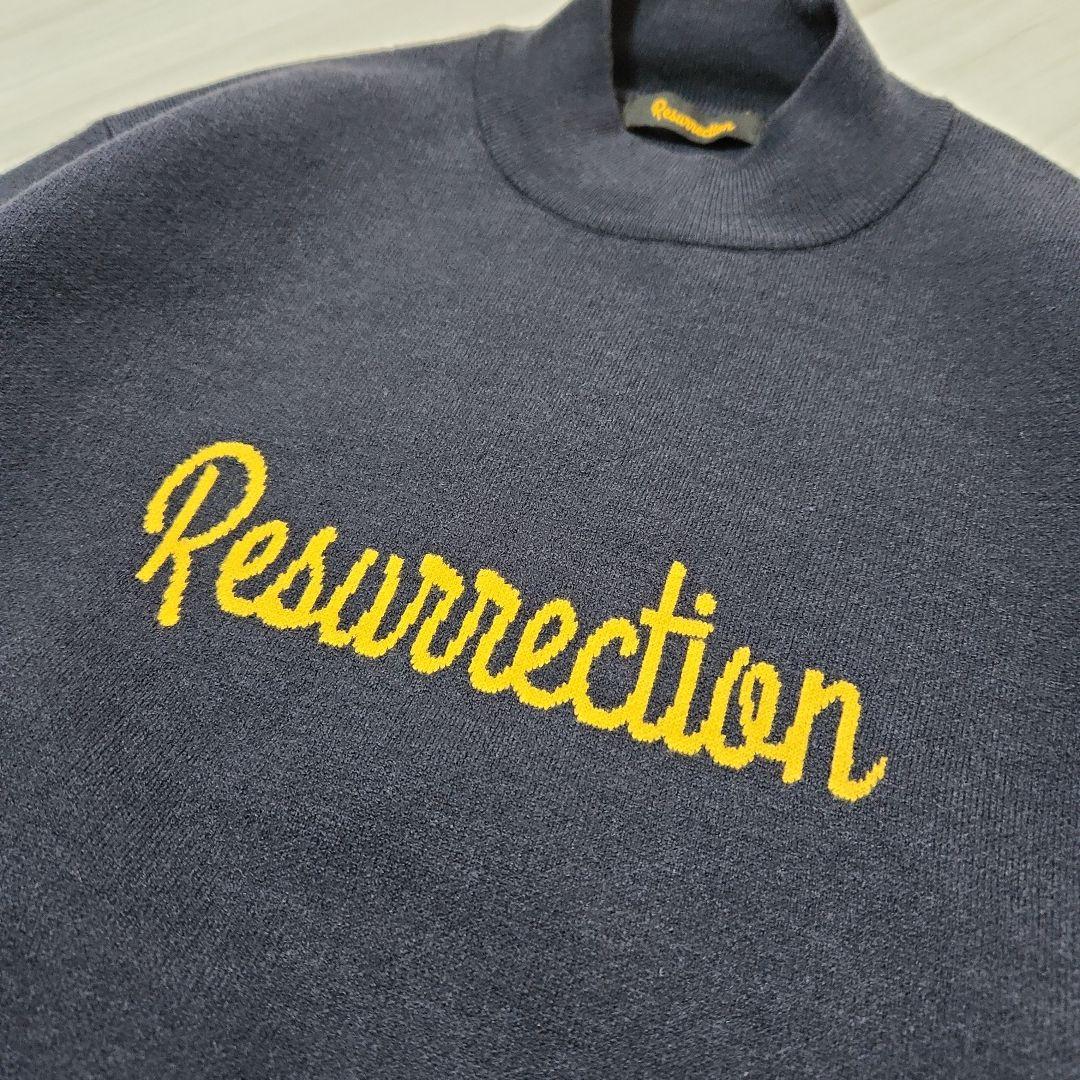 Resurrection☆ロゴジャガードモックネックニットメンズLネイビー×黄