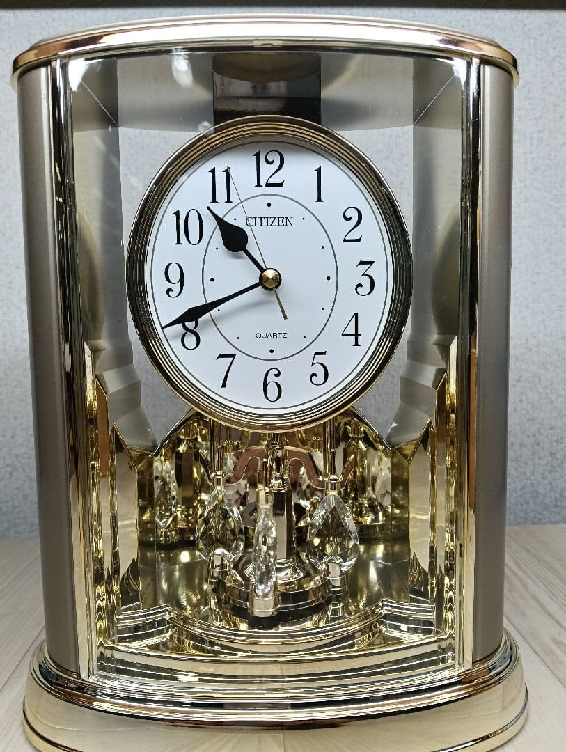 y【美品】CITIZEN 置時計 クォーツ クリスタル装飾付き