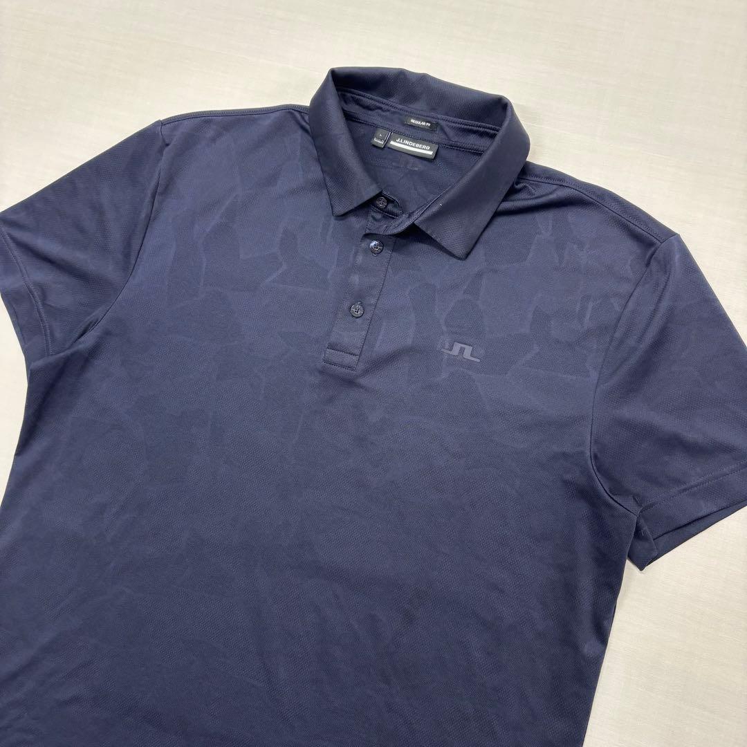 【美品】J.LINDEBERG J.リンドバーグ 半袖ポロシャツ ネイビー L