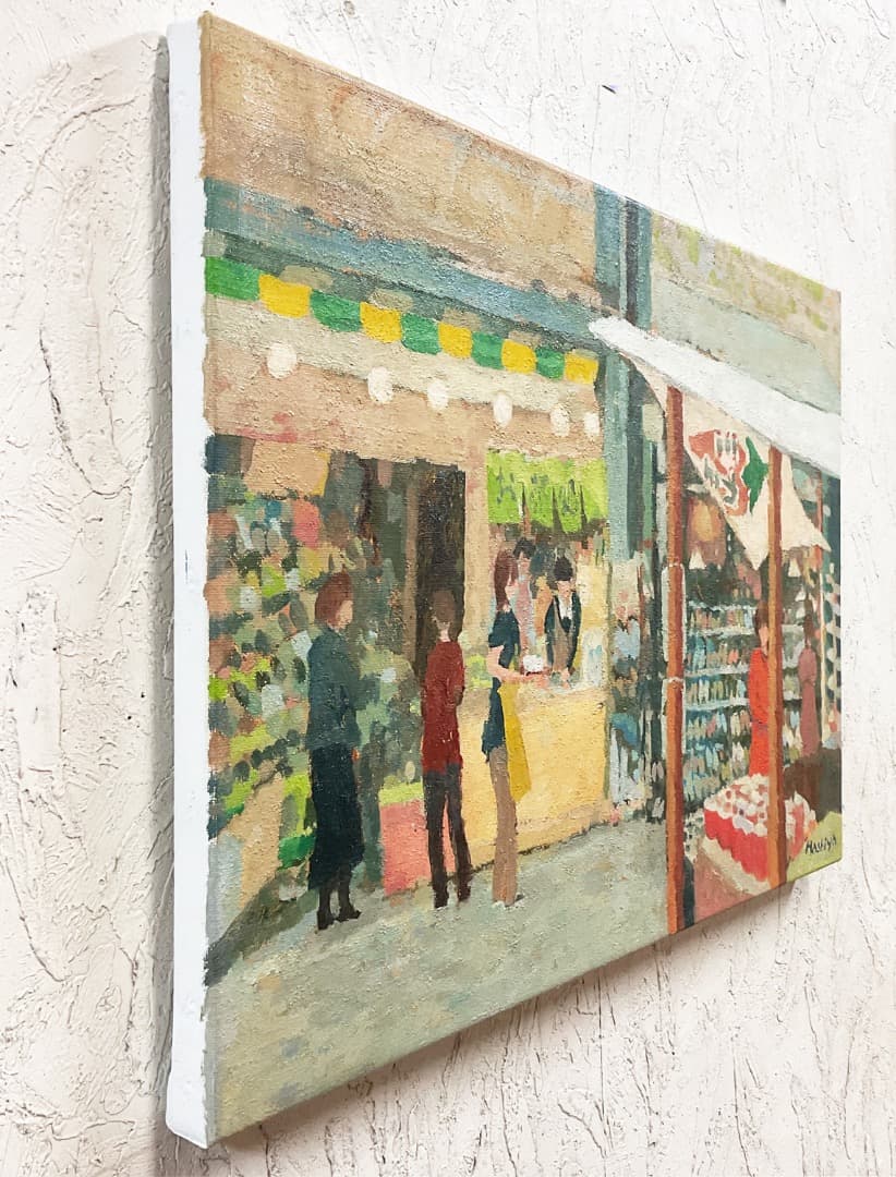 絵画 557 油絵/風景/街景/東京/巣鴨/地蔵通り/P8号