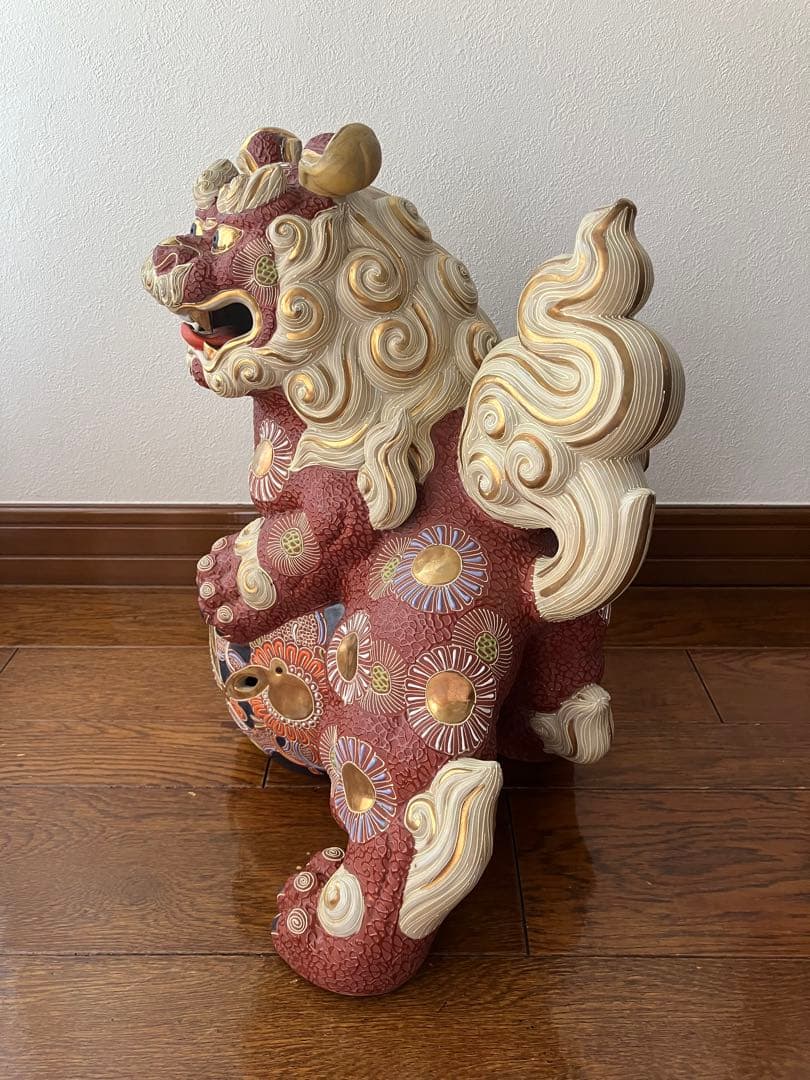 九谷焼 獅子 玉乗り　置物　厄除け　魔除け　特大　約40cm