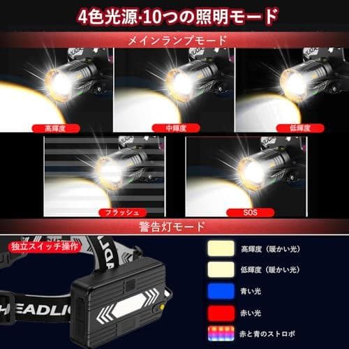 【2025最新型カラー夜光】ヘッドライト led 強力 超高輝度 300000A
