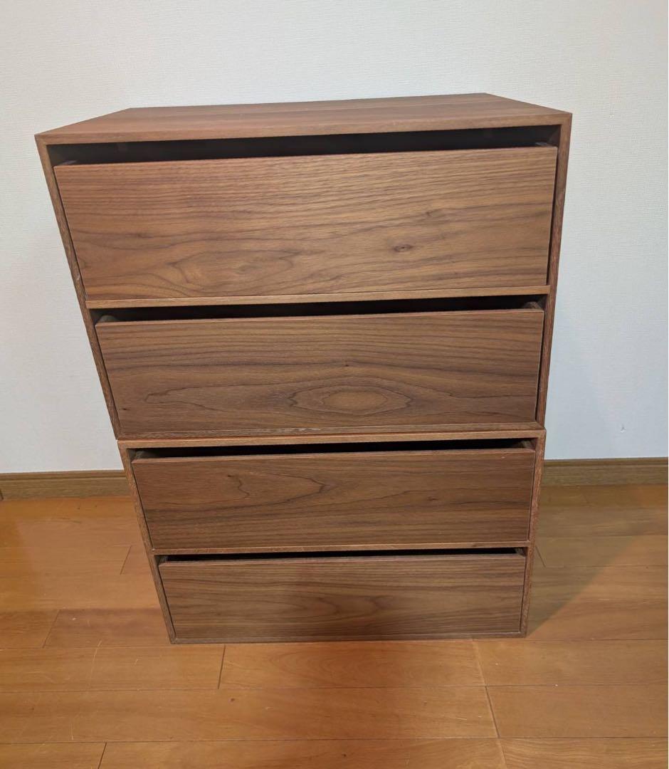 ■送料込■無印良品 木製収納ケース 引出式ワイド ウォールナット材 チェスト