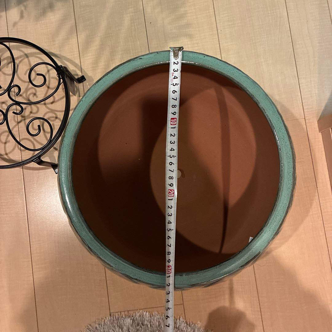 【Deroma】デローマ社オリジナル青緑色の葉模様テラコッタ11号大型植木鉢