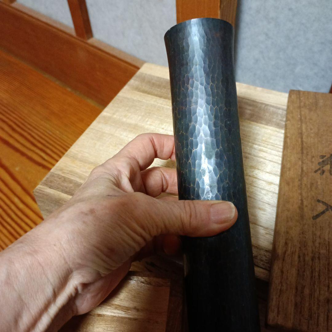 銅製ハンマード花器 木箱付き