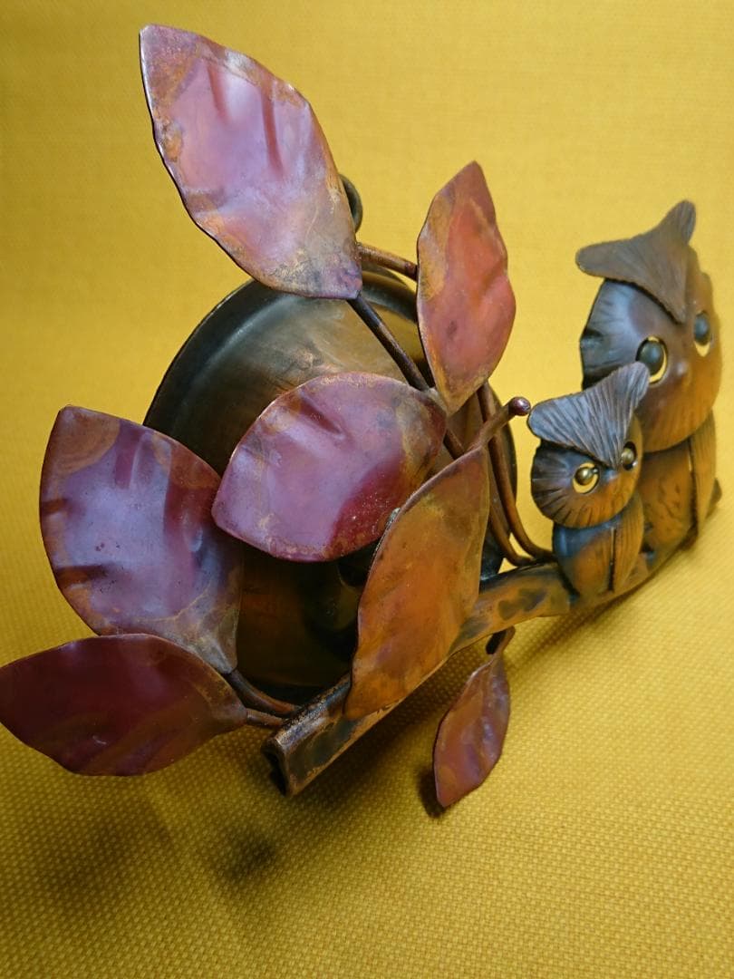 フクロウ　オルゴール　銅製　置物　インテリア　工芸品　美術品　A3088