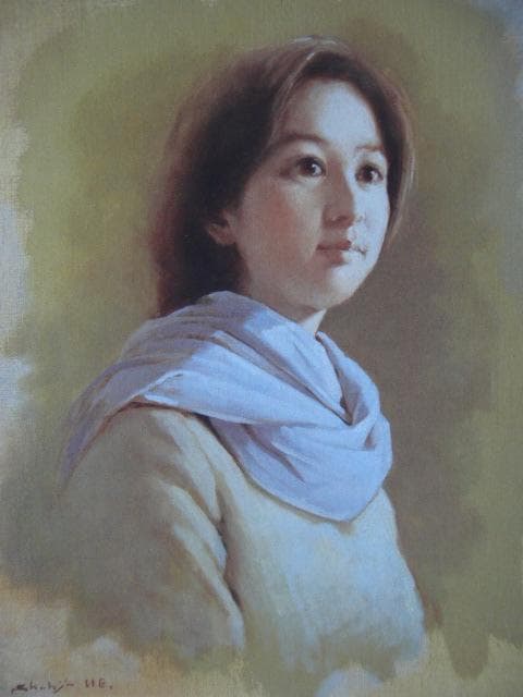 上尚司、【冬の少女】、希少な画集画、新品高級額 額装付、状態良好