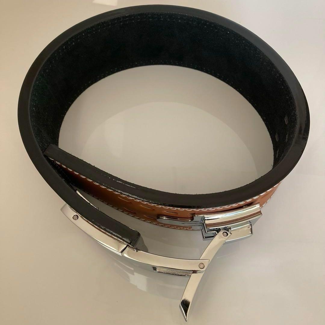 パワーベルト 本革 レバーアクション ワンタッチ可変式 XL 艶銀バックル