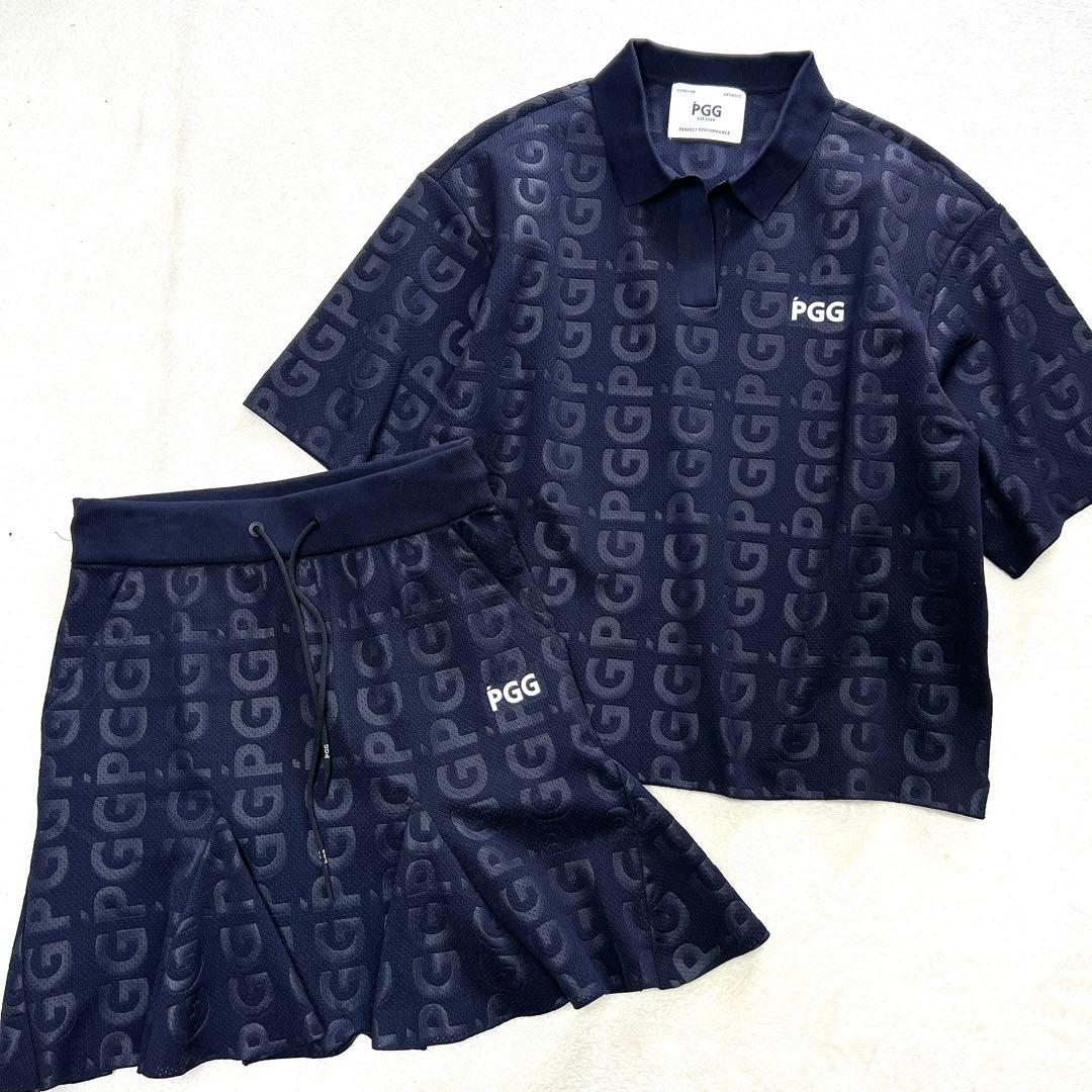 美品 PGG ポリエステルヤーン ロゴエンボス セットアップ ゴルフ