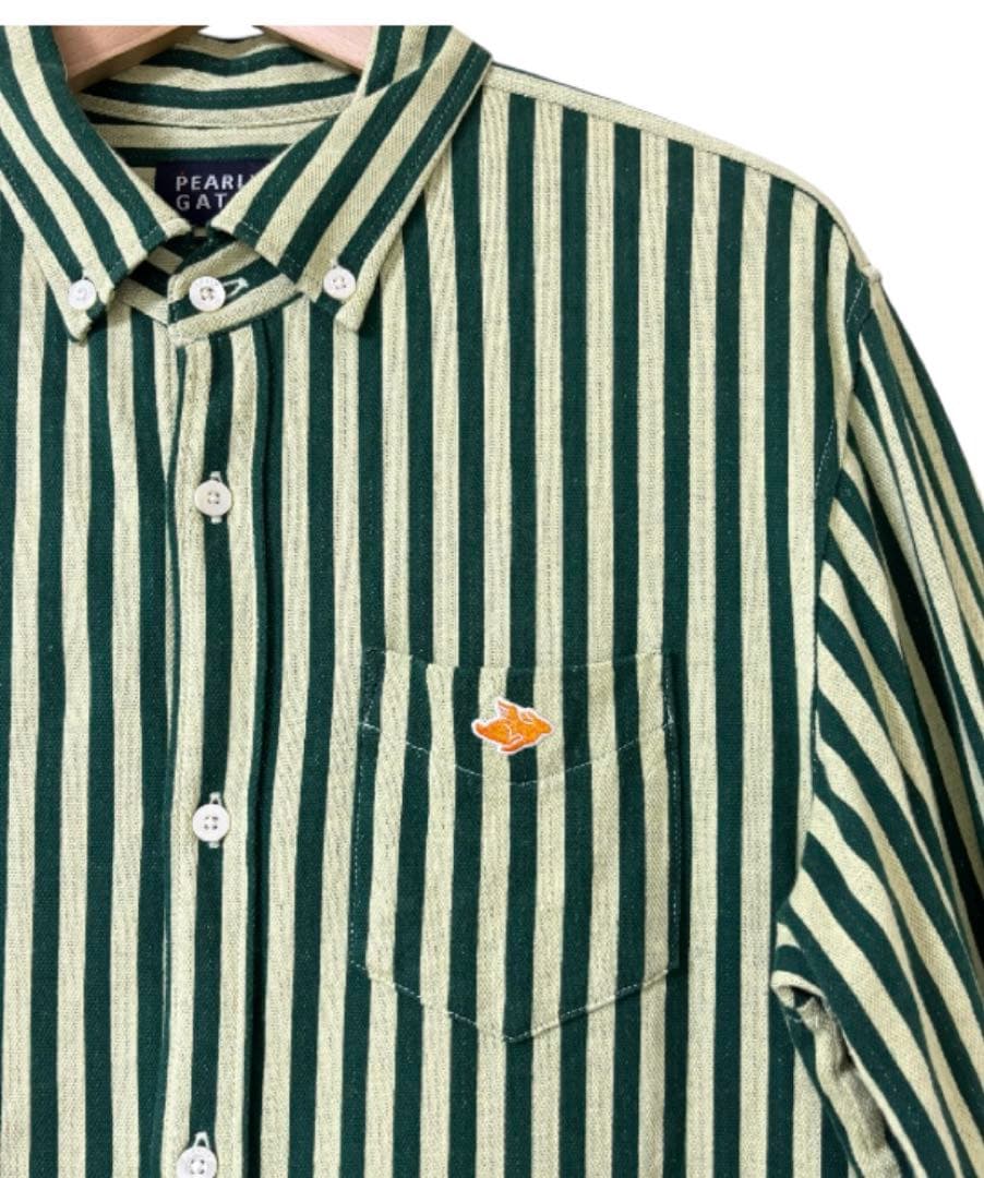 【極美品】パーリーゲイツ　ストライプ　長袖シャツ　5 メンズ　ゴルフ　グリーン