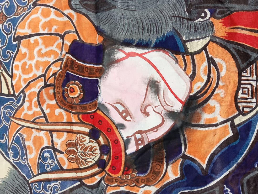 ミ*ミ様 武者絵　武将　侍のぼり旗　戦国時代　着物　綿　江戸　明治　手書き　古布