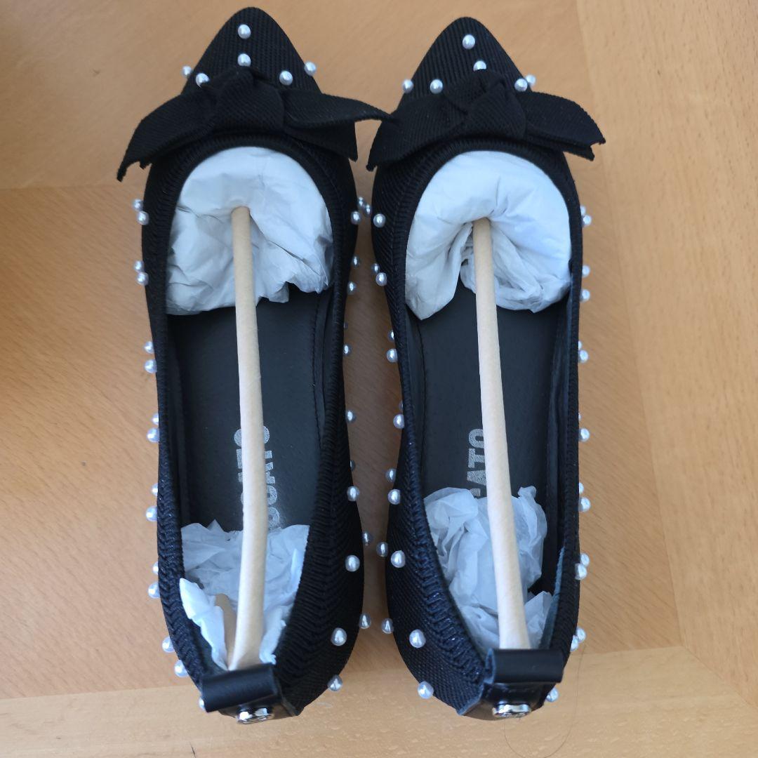 STACCATO パール装飾 ブラックフラットシューズ 39