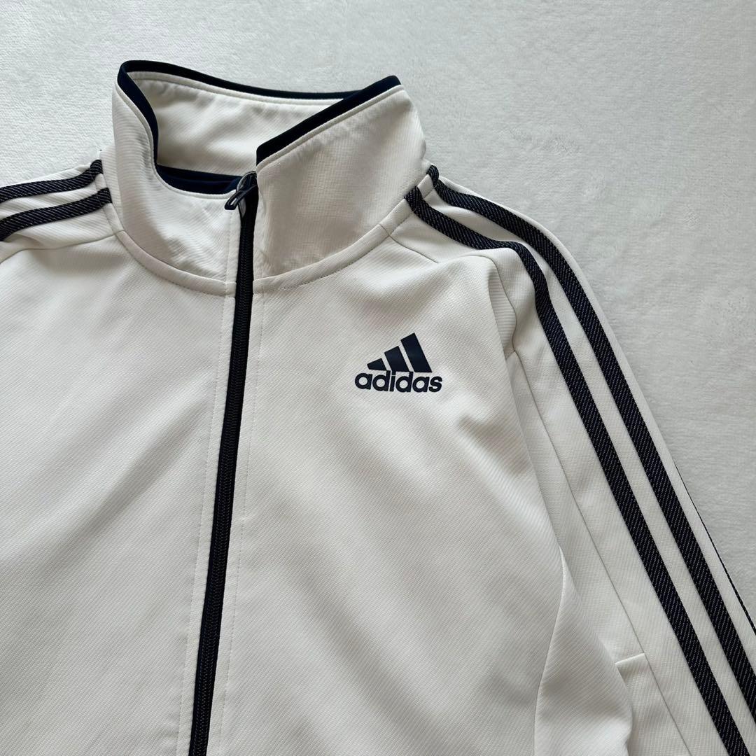 adidas トラックジャケット（ L）白×ネイビー系　ジャージ上　3本ライン
