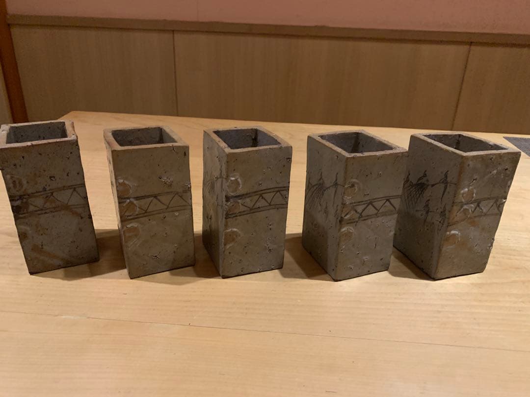 人気作家 丸田宗彦 絵唐津 長方筒向付（5客） 天地両面使い・趣の異なる二役の器