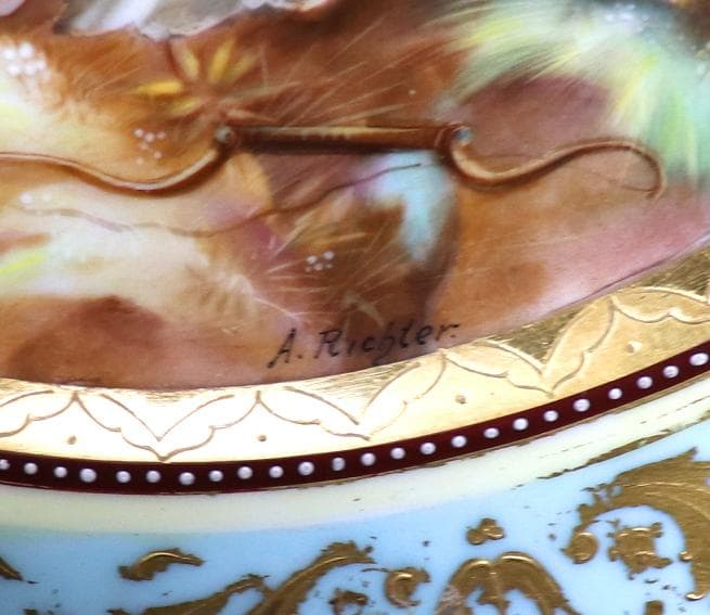ロイヤル・ヴィエナ 西洋陶磁最高級!! 一点物 金盛装飾 飾り皿 著名な絵師