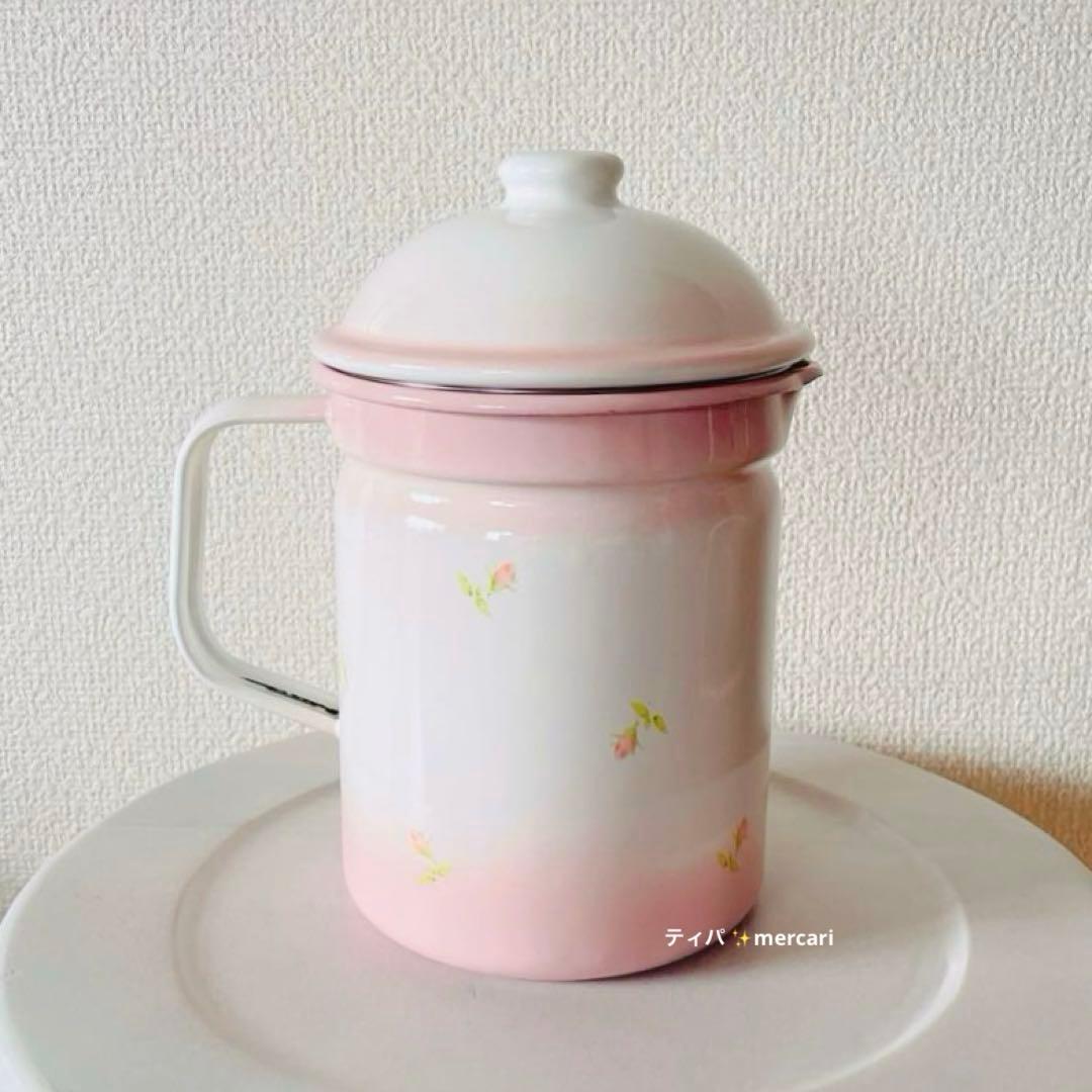 【美品】イマン　オイルポット　プチローズ　油こし器　ホーロー　琺瑯　imane