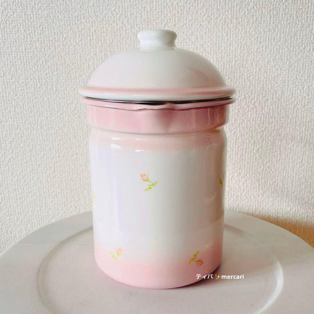 【美品】イマン　オイルポット　プチローズ　油こし器　ホーロー　琺瑯　imane