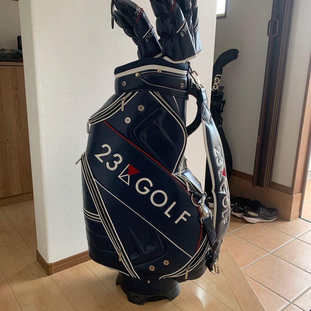 23GOLF キャディバッグ ネイビー3点式ヘッドカバー5点セット