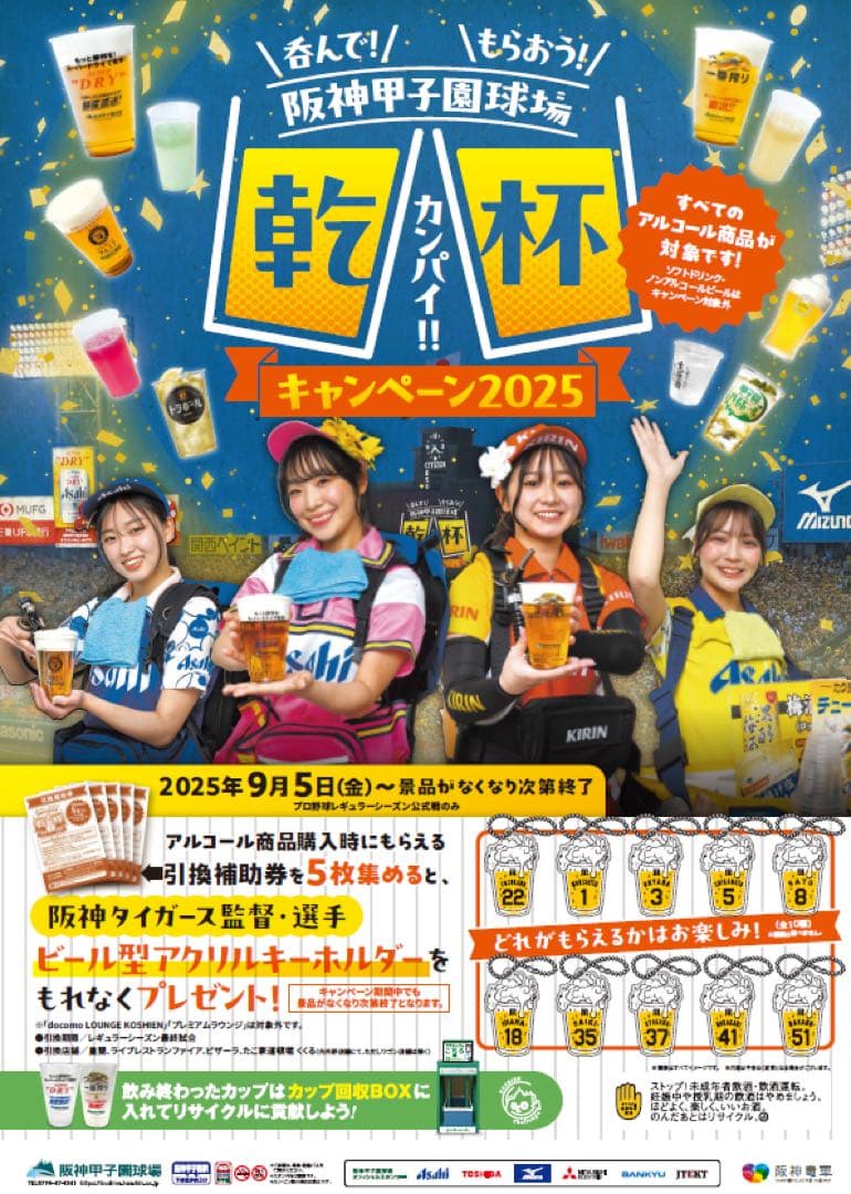 阪神タイガース★甲子園乾杯キャンペーン2025★アクリルキーホルダー22個セット