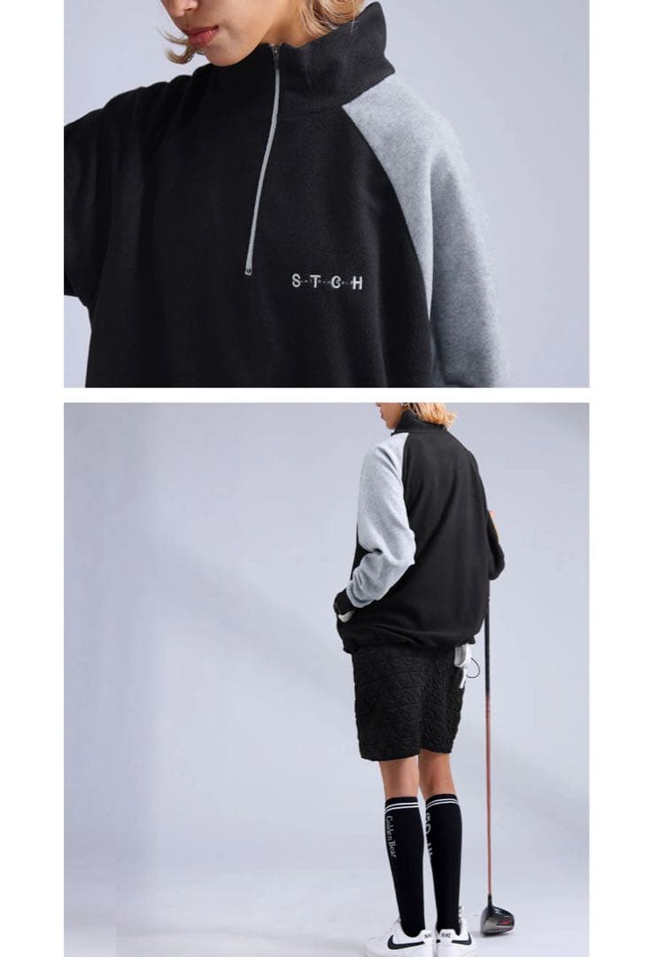 完売品＊ANTIQUA GOLF × STCH＊ロゴ入りフリーストップス 黒