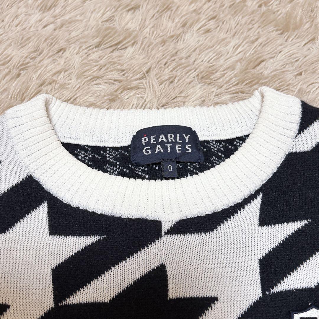 PEARLYGATES パーリーゲイツ 千鳥格子切替ニット 白黒 0 ゴルフ