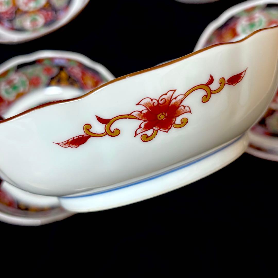 ＊【未使用】美濃焼 庫山窯 献上手花唐草 中平鉢揃 5客 豪華絢爛 中皿 色絵