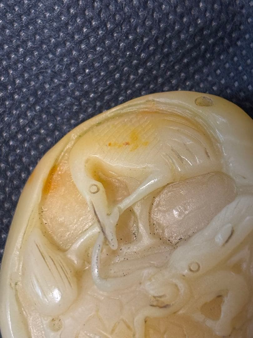 中国古美術品　黄砡　鰲鶴彫刻　玉　71g