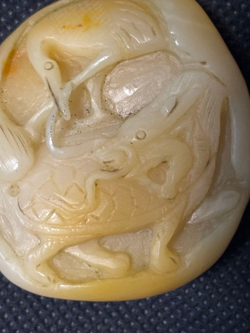 中国古美術品　黄砡　鰲鶴彫刻　玉　71g